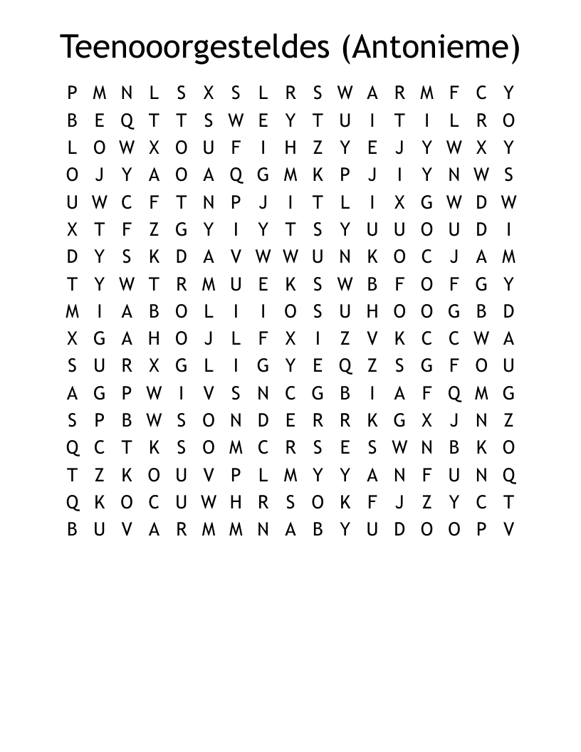 Teenooorgesteldes (Antonieme) Word Search