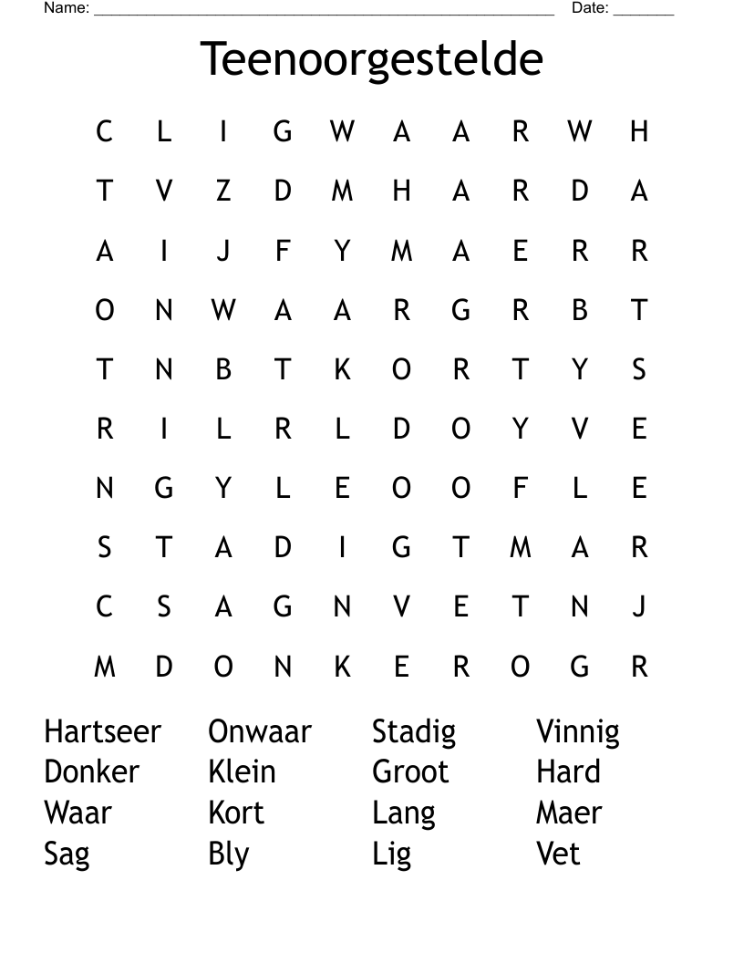 Teenoorgestelde Word Search