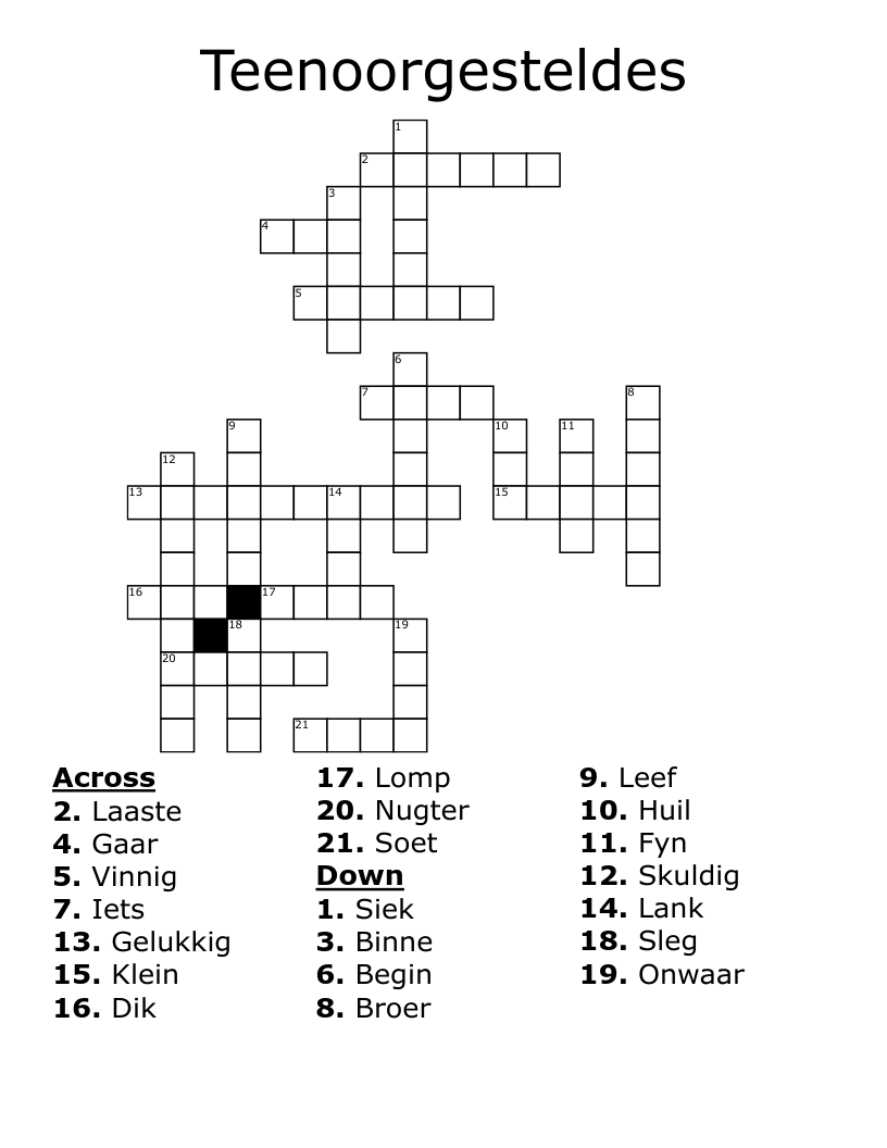 Teenoorgesteldes Crossword