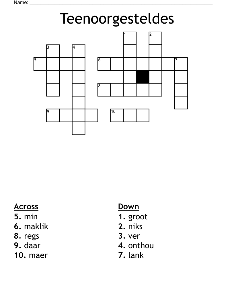 Teenoorgesteldes Crossword