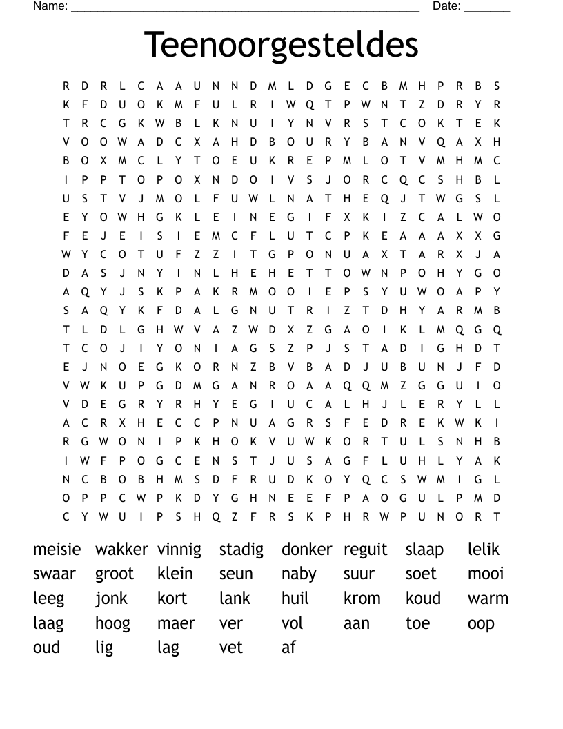 Teenoorgesteldes Word Search