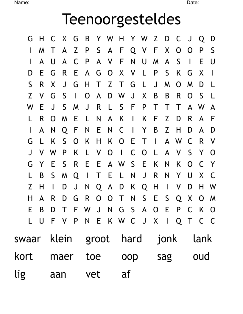 Teenoorgesteldes Word Search
