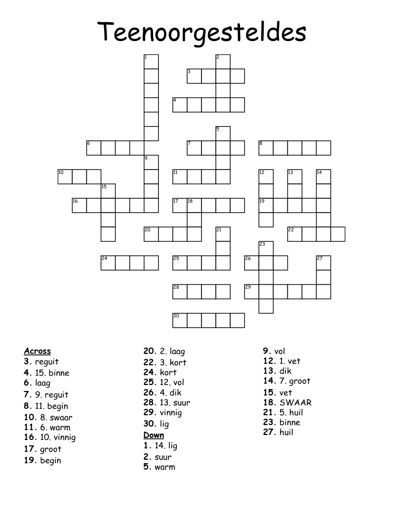 Teenoorgesteldes Crossword