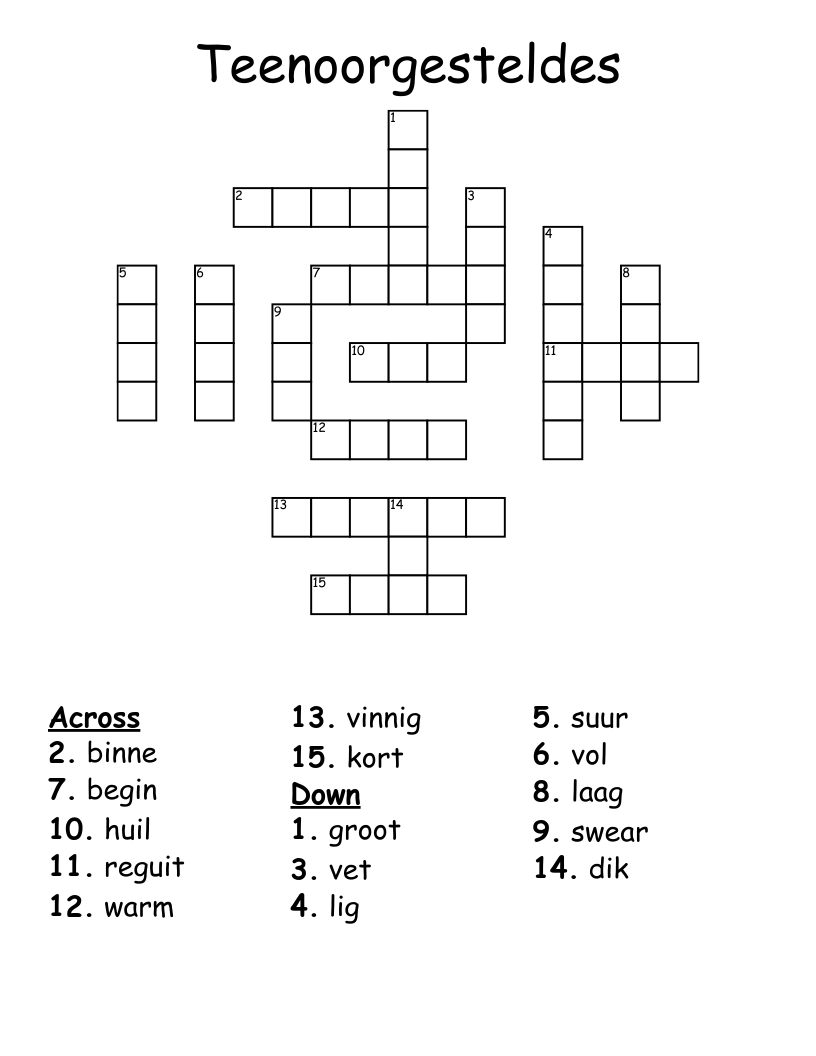 Teenoorgesteldes Crossword