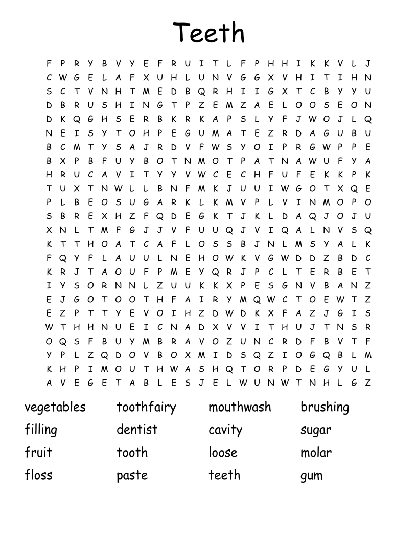Teeth Word Search
