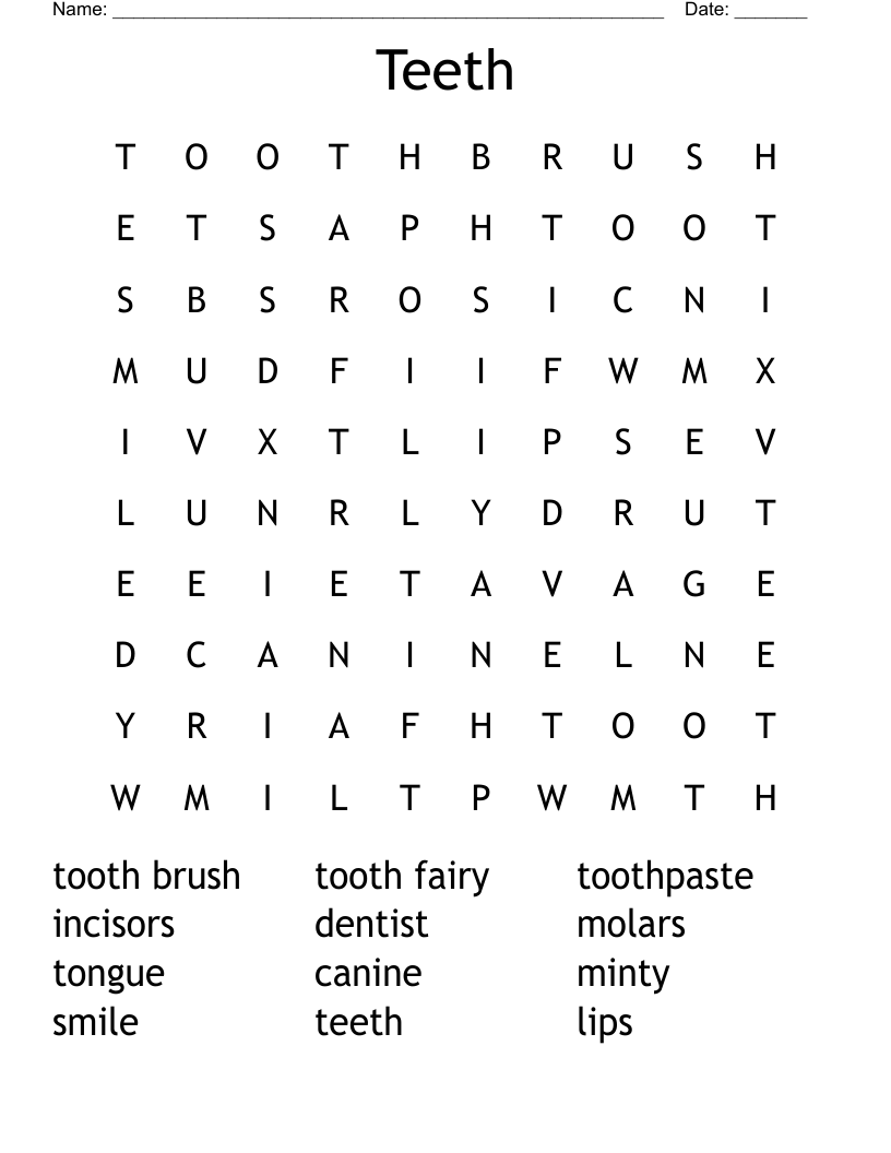Teeth Word Search