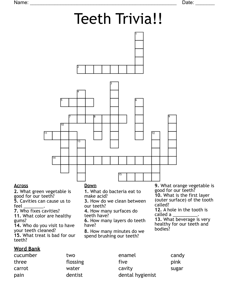 Teeth Trivia!!   Crossword