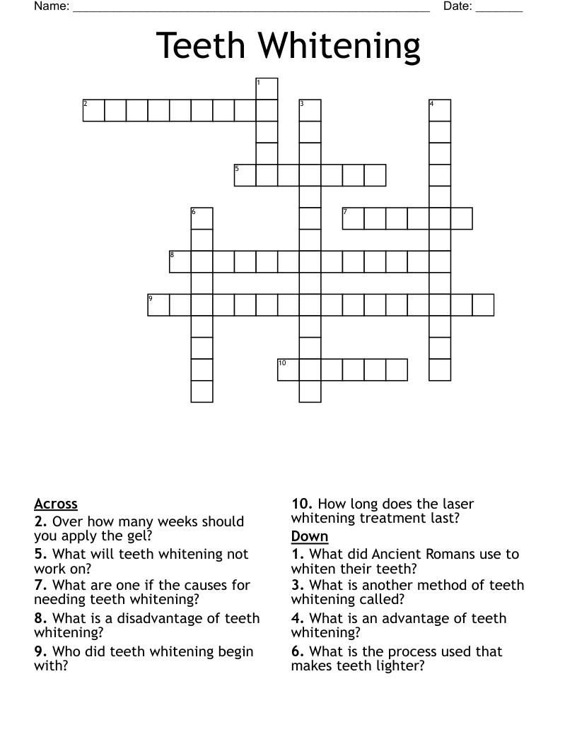 Teeth Whitening  Crossword