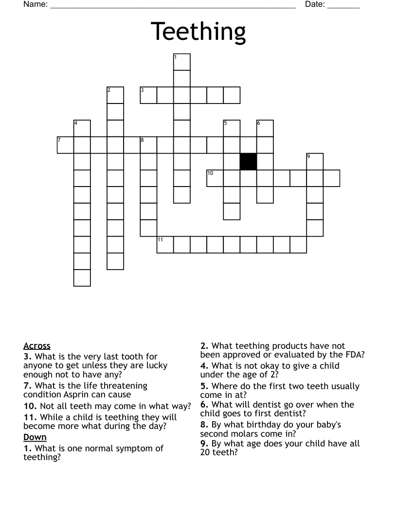 Teething Crossword