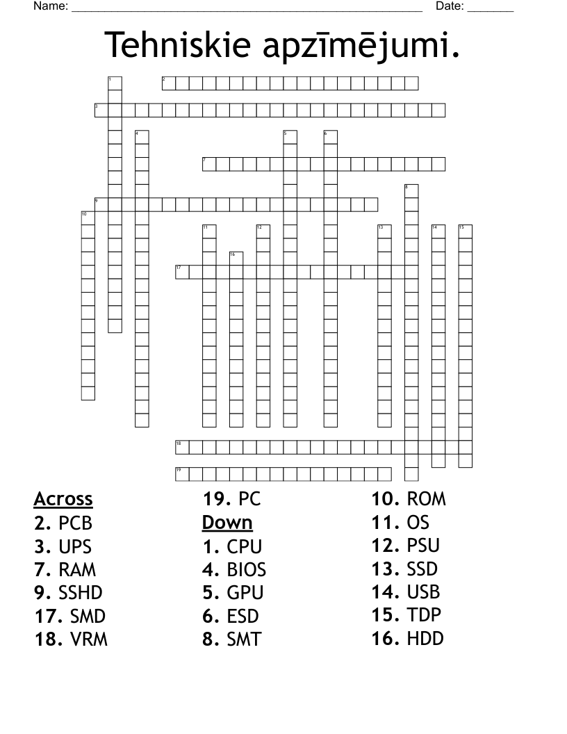 Tehniskie apzīmējumi. Crossword