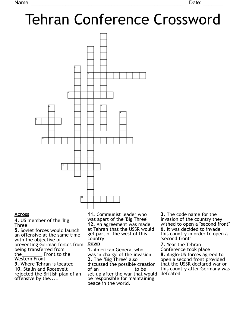 Tehran Conference Crossword