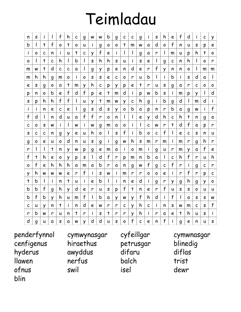Teimladau Word Search
