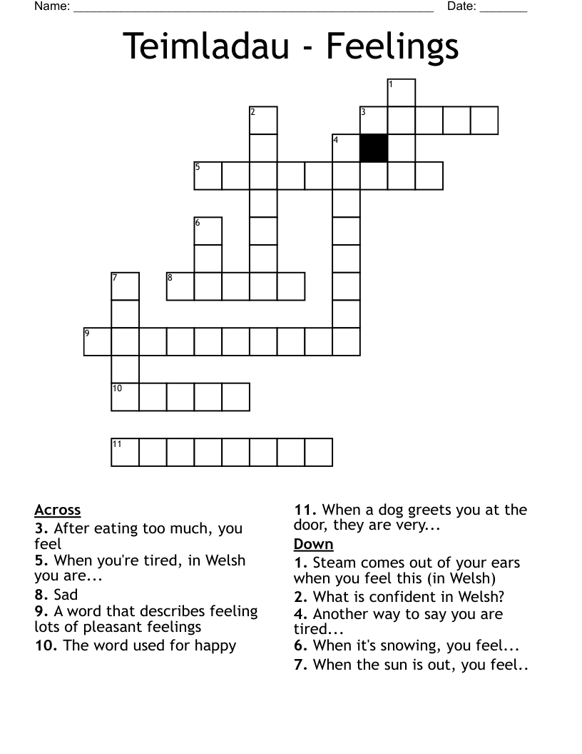Teimladau - Feelings Crossword