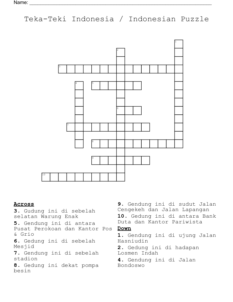 Teka-Teki Indonesia / Indonesian Puzzle Crossword