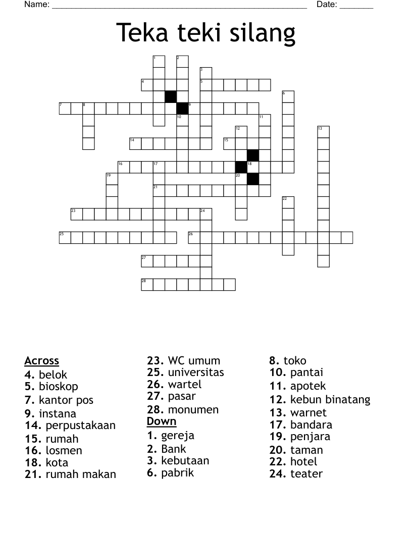Teka teki silang Crossword
