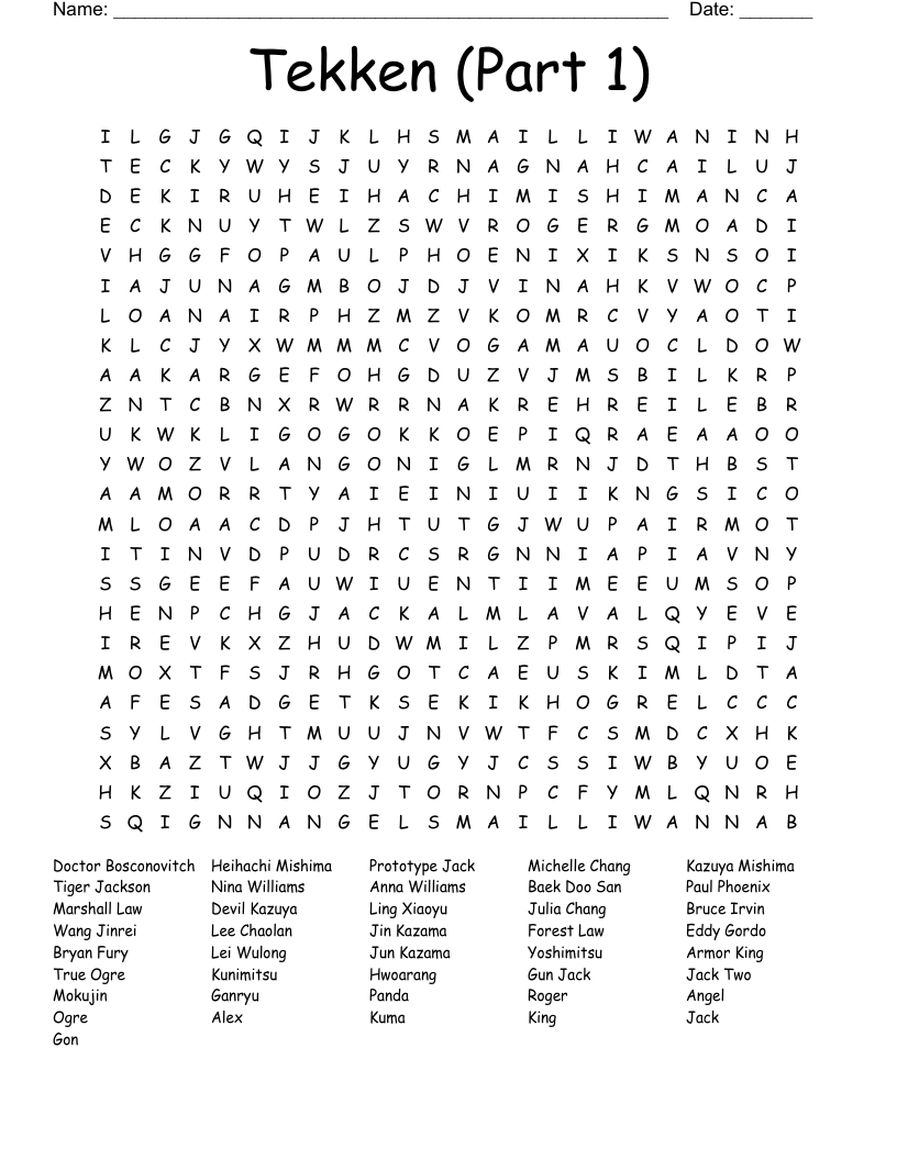 Tekken (Part 1) Word Search