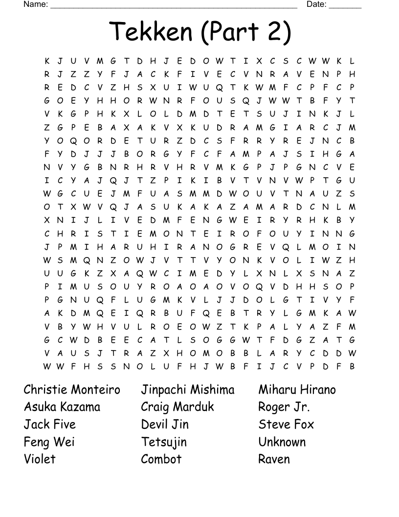 Tekken (Part 2) Word Search
