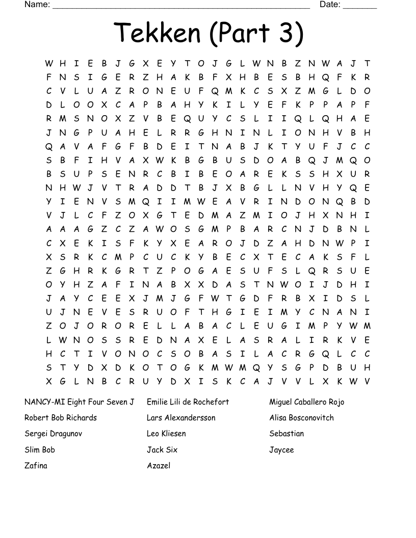Tekken (Part 3) Word Search