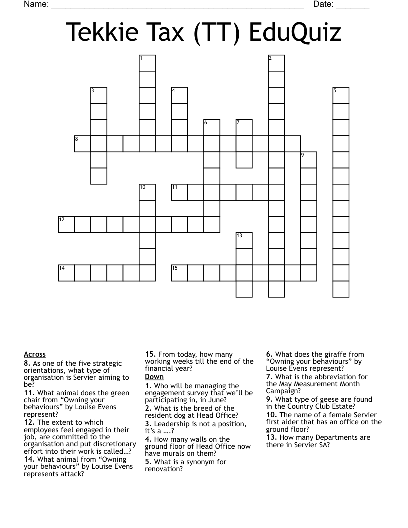 Tekkie Tax (TT) EduQuiz Crossword