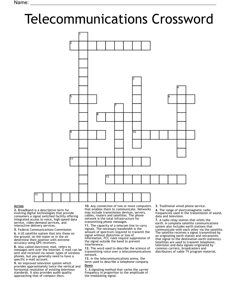 Telecommunications Crossword