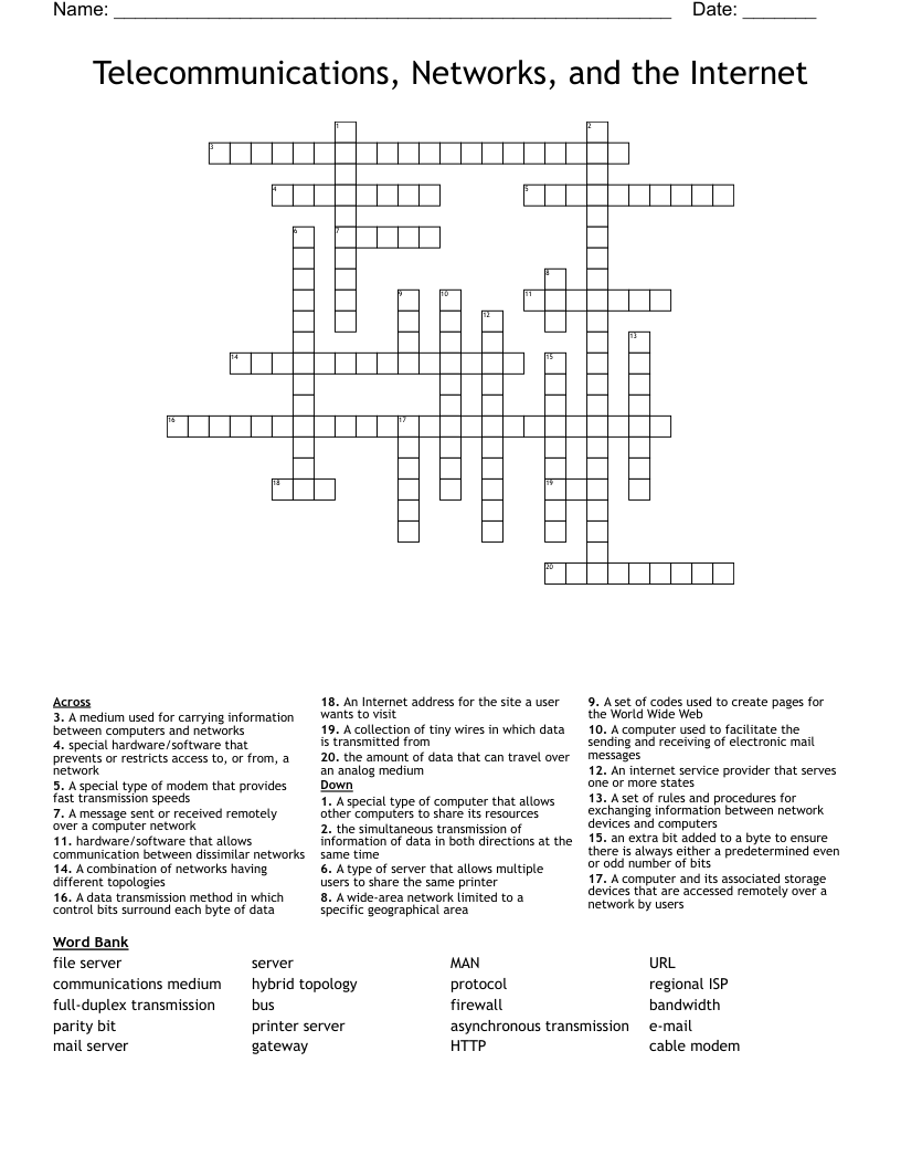 Telecommunications, Networks, and the Internet Crossword