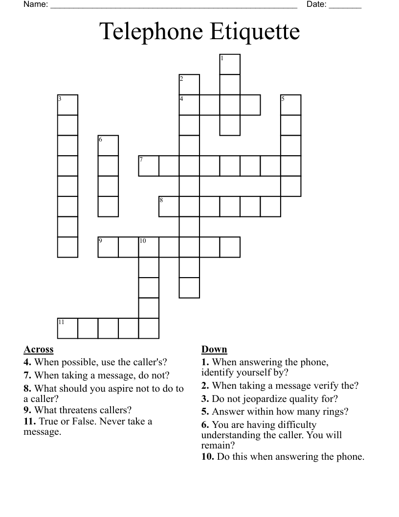 Telephone Etiquette Crossword