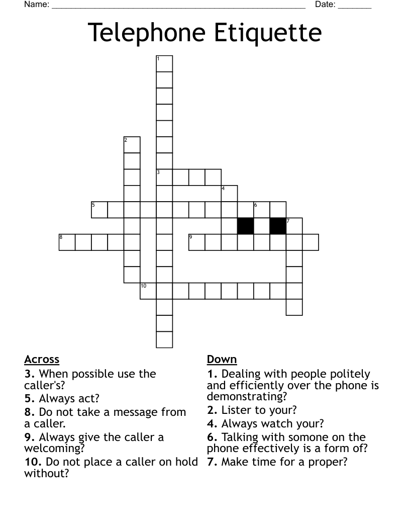Telephone Etiquette Crossword