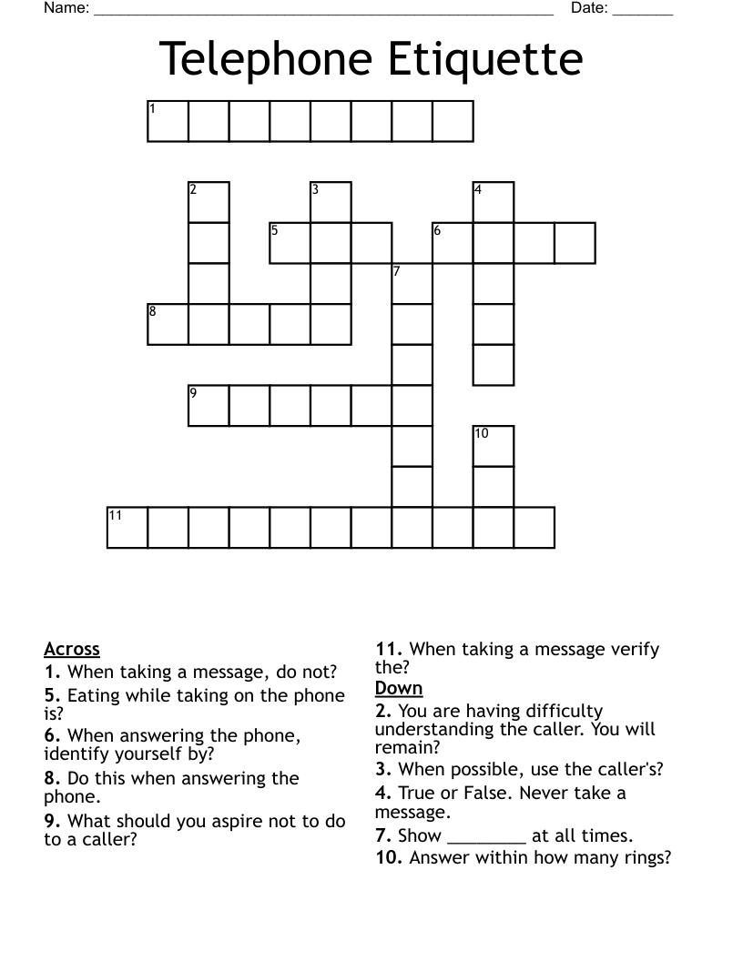 Telephone Etiquette Crossword