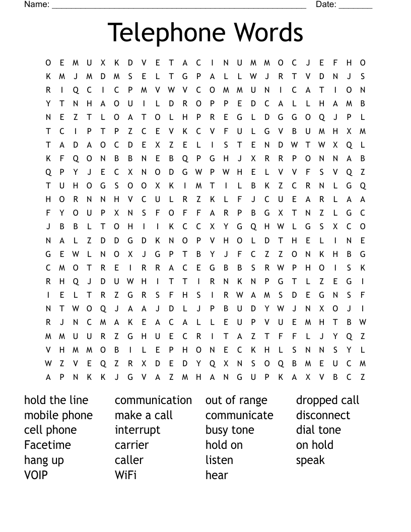Telephone Words Word Search