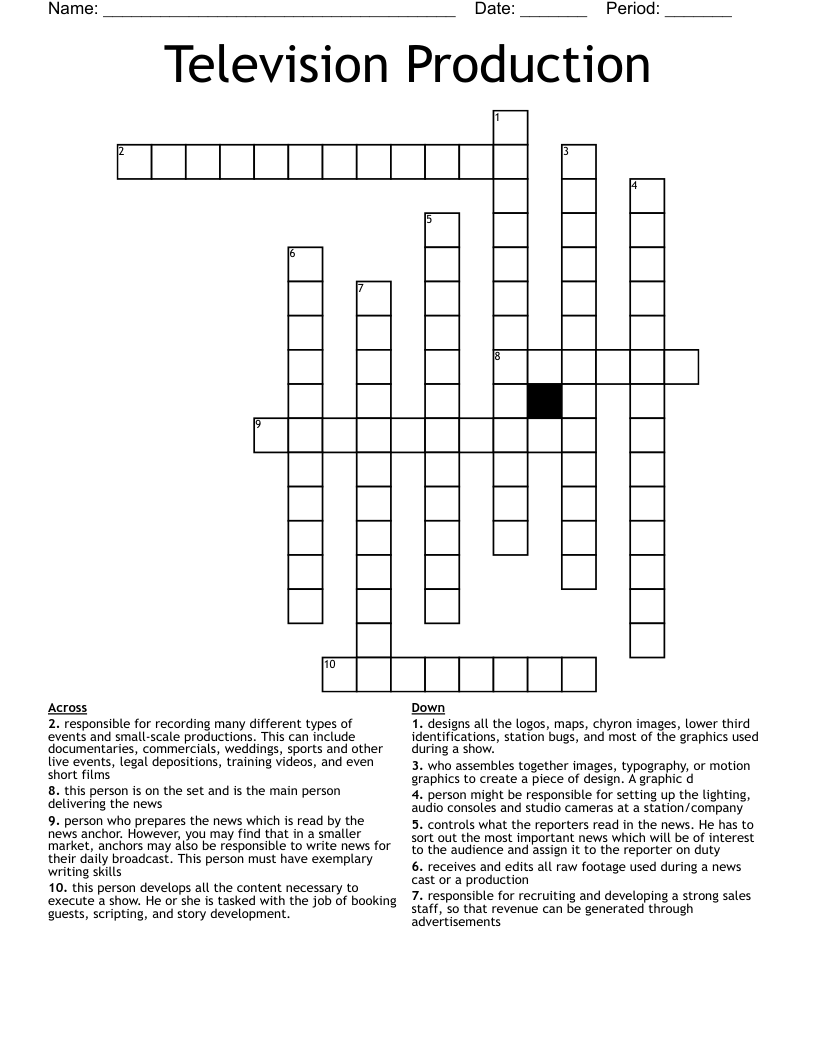 Television Production Crossword
