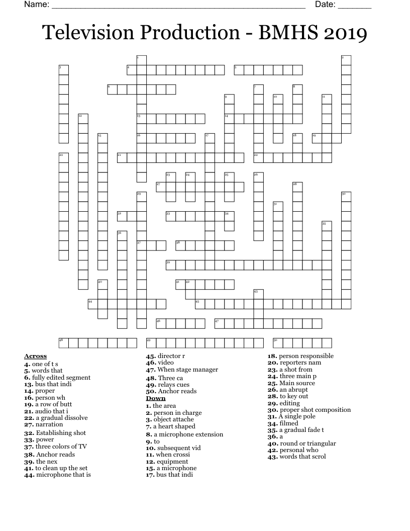 Television Production - BMHS 2019 Crossword
