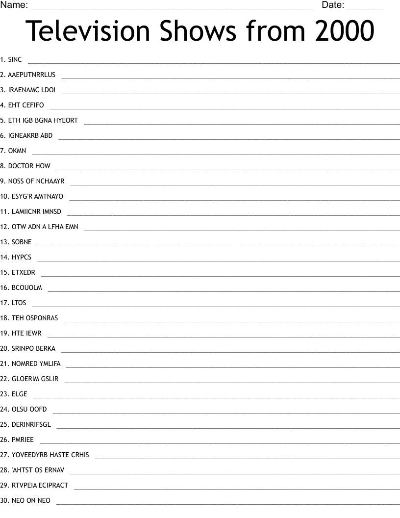 Television Shows from 2000 Word Scramble