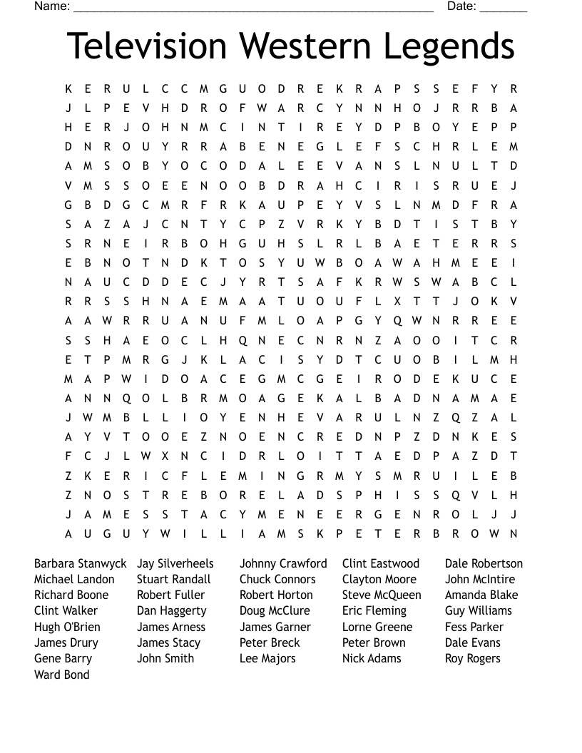 Television Western Legends Word Search