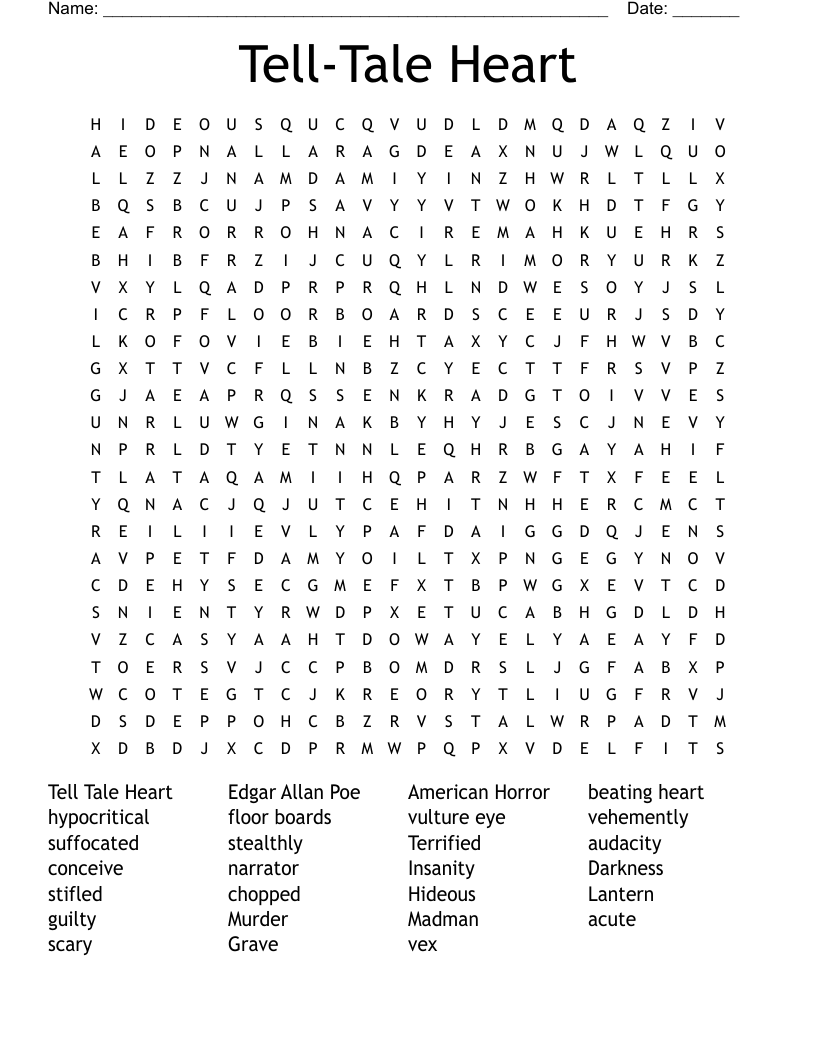 Tell-Tale Heart Word Search