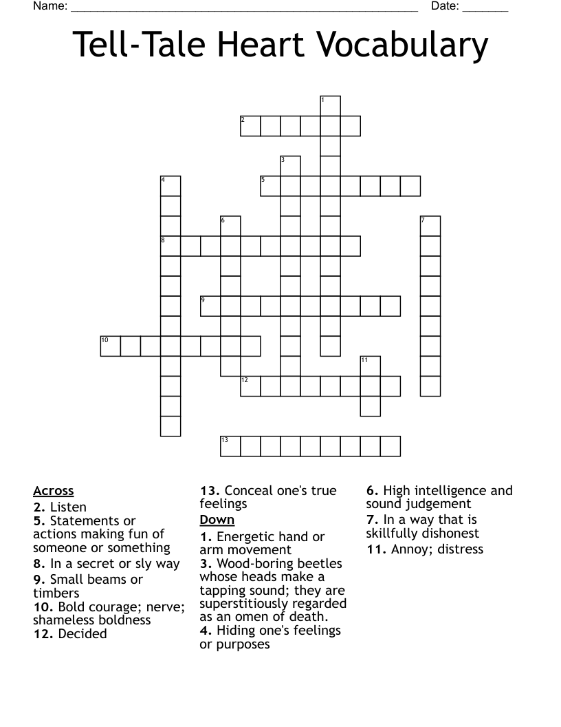 Tell-Tale Heart Vocabulary Crossword