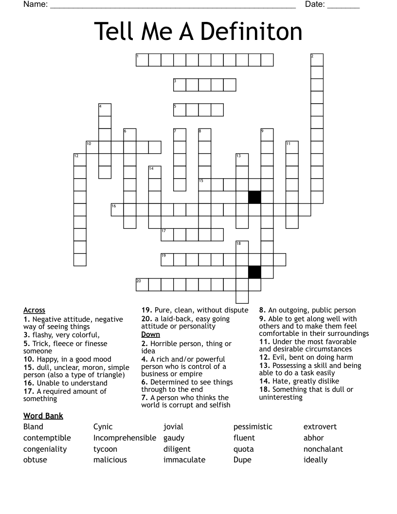 Tell Me A Definiton Crossword