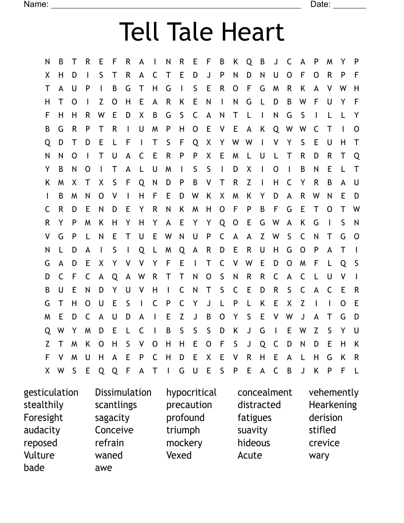 Tell Tale Heart Word Search