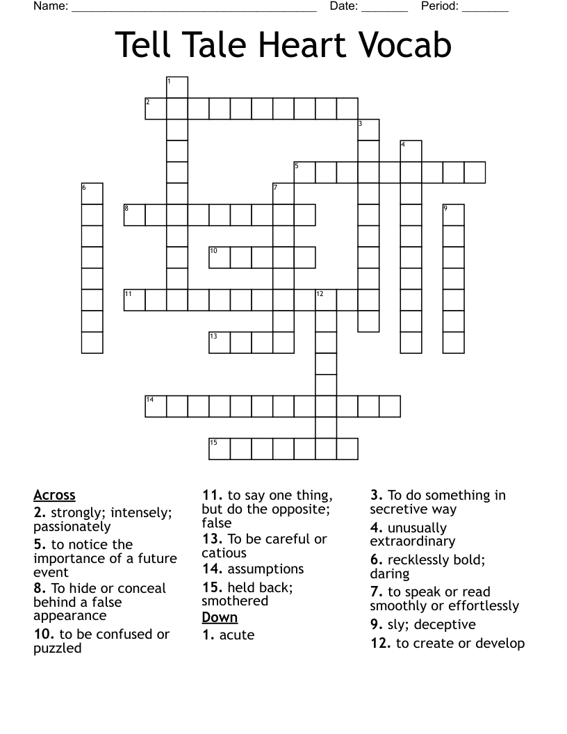 Tell Tale Heart Vocab Crossword