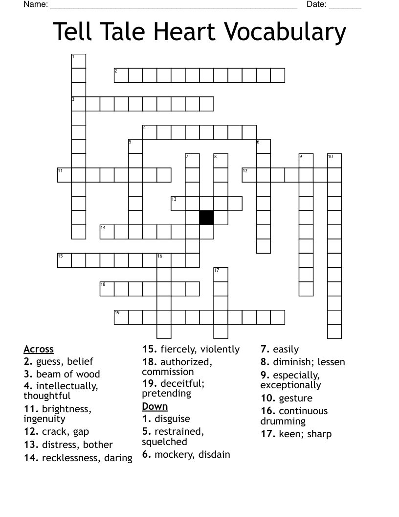 Tell Tale Heart Vocabulary Crossword