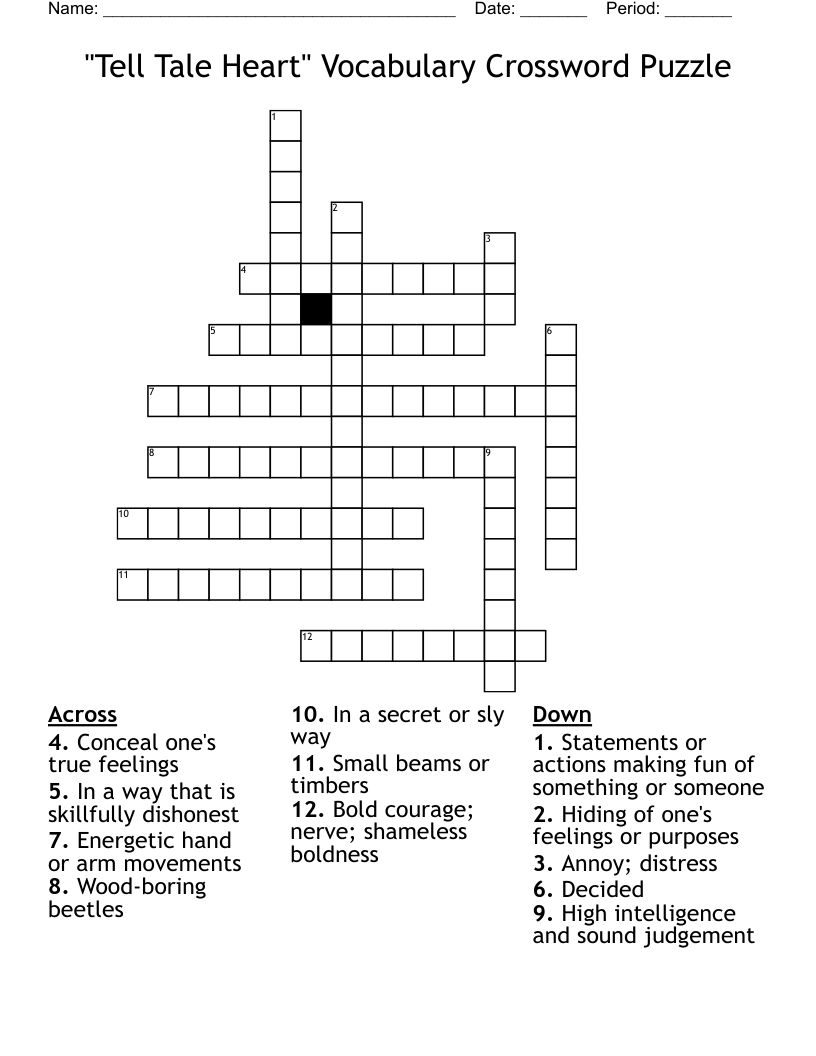 "Tell Tale Heart" Vocabulary Crossword Puzzle