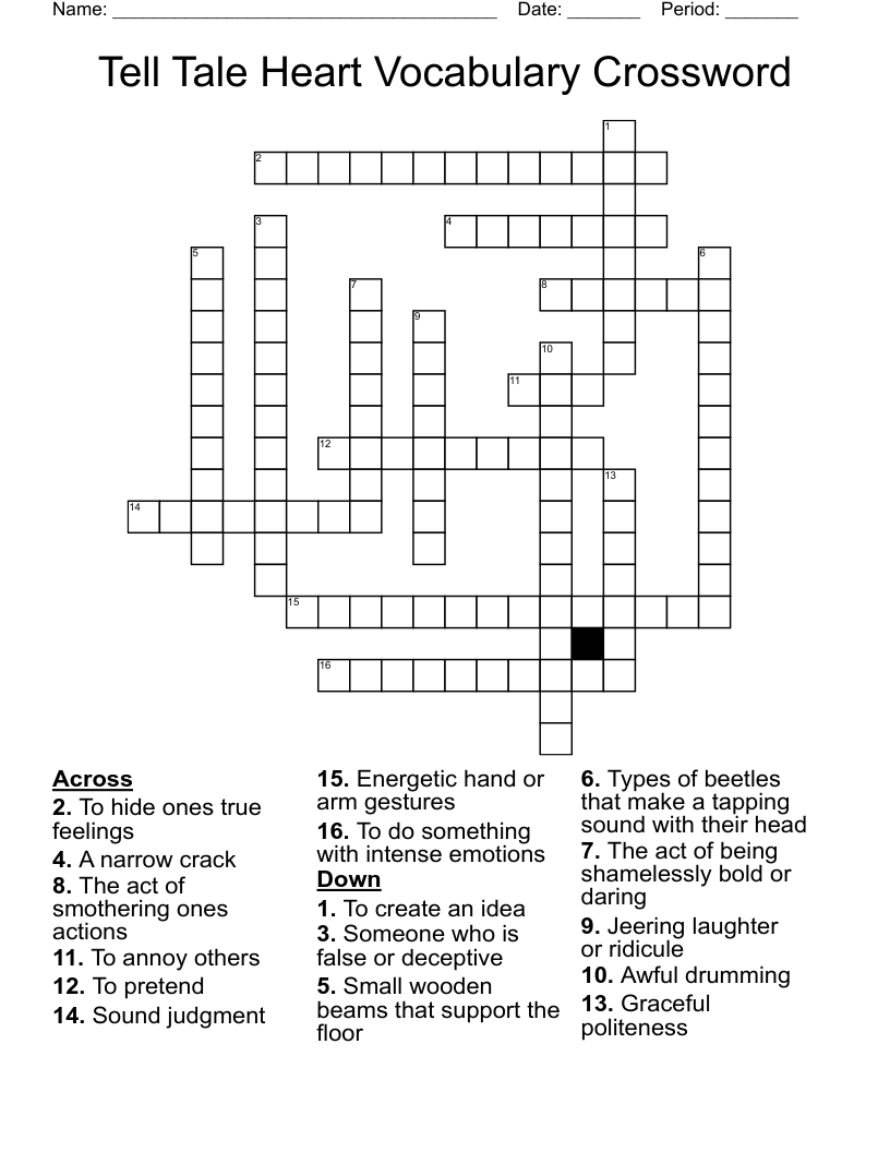 Tell Tale Heart Vocabulary Crossword 