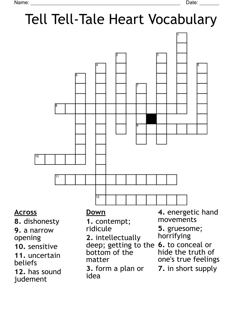 Tell Tell-Tale Heart Vocabulary Crossword