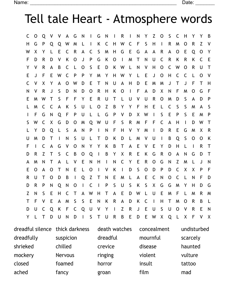Tell tale Heart - Atmosphere words Word Search