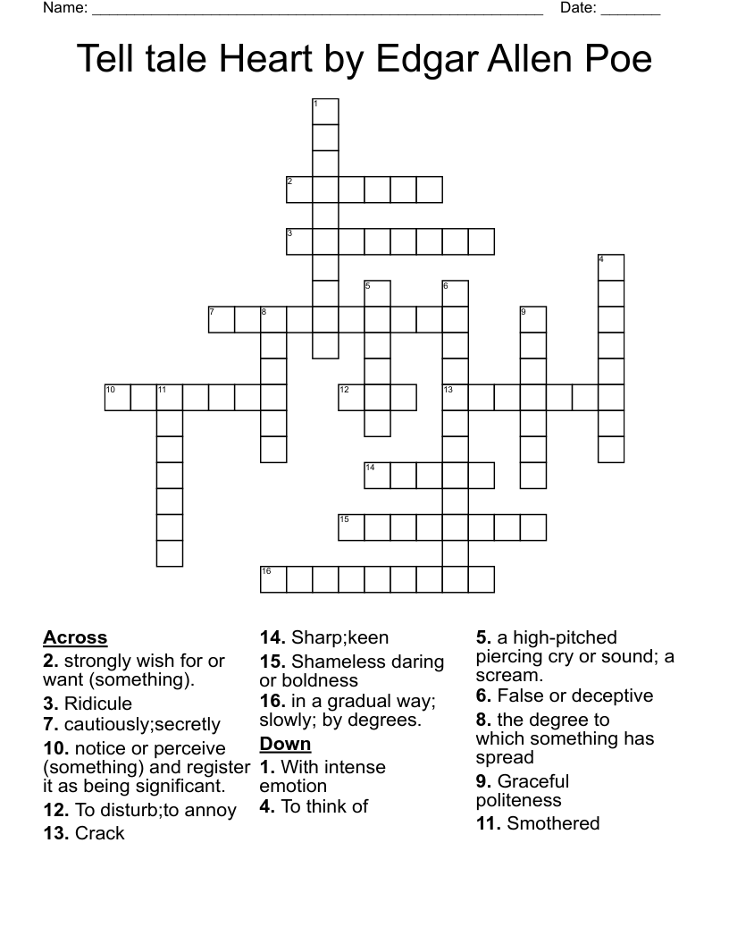 Tell tale Heart by Edgar Allen Poe Crossword