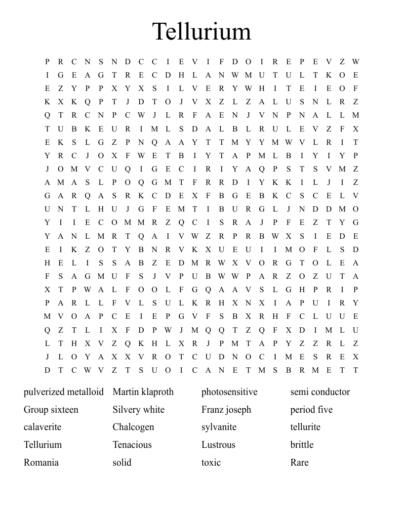 Tellurium Word Search