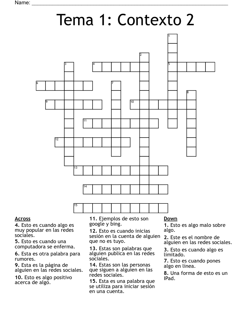 Tema 1: Contexto 2 Crossword