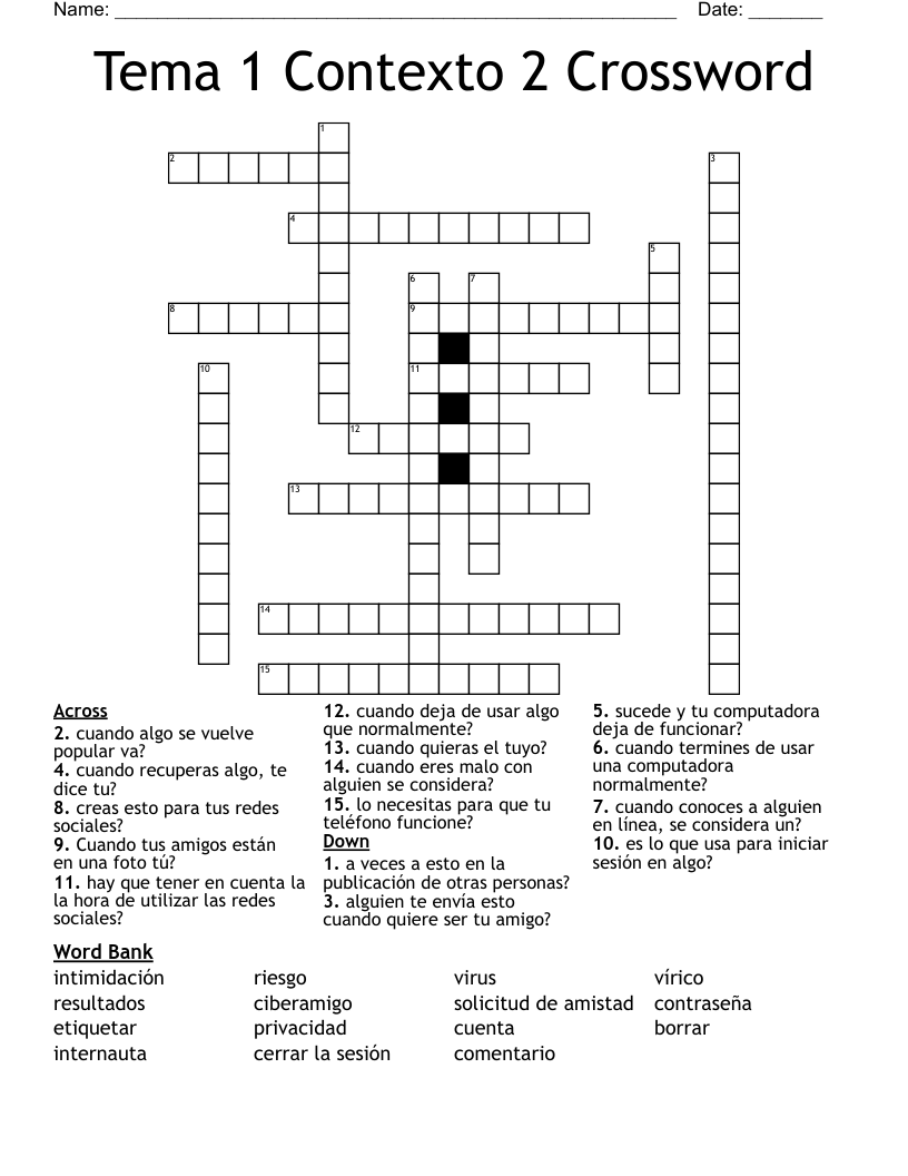 Tema 1 Contexto 2 Crossword