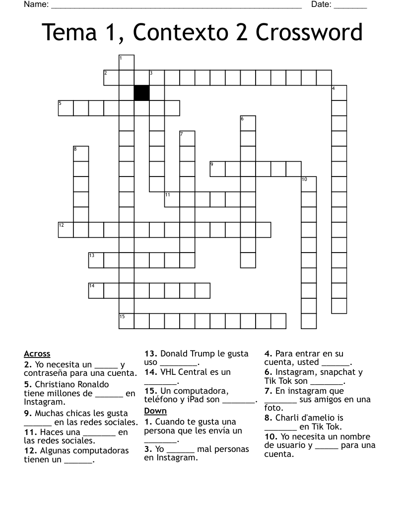 Tema 1, Contexto 2 Crossword