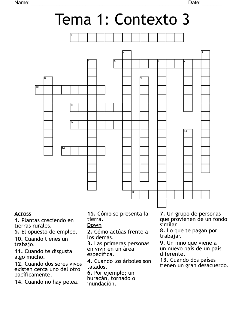 Tema 1: Contexto 3 Crossword