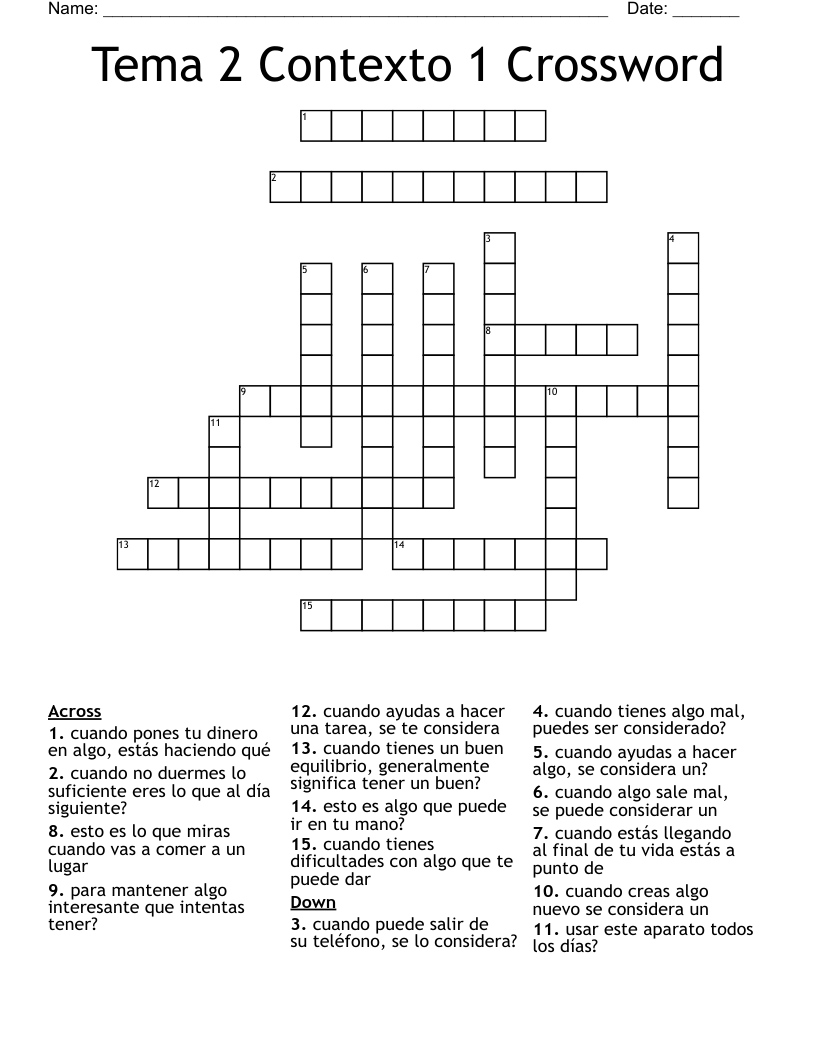 Tema 2 Contexto 1 Crossword 